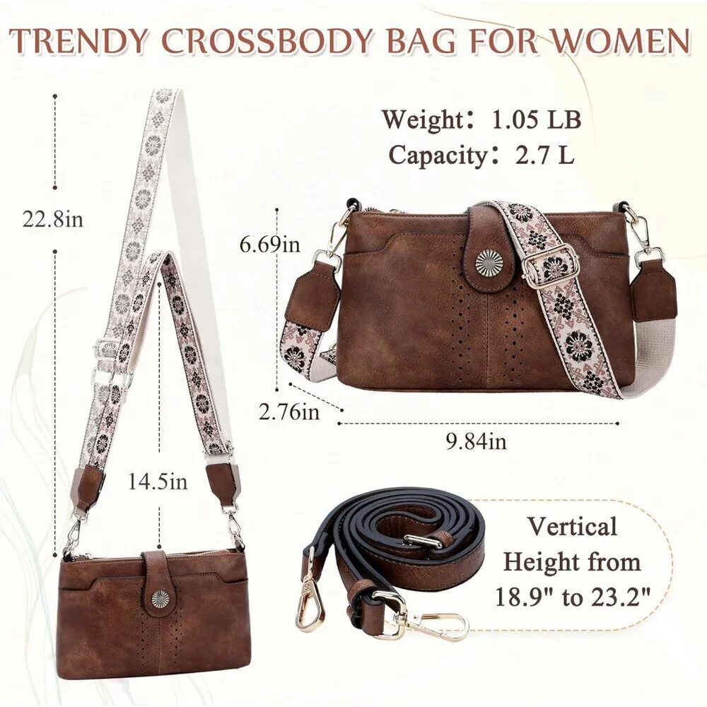 Crossbody Bag Vegan Leather Small Shoulder Handbag Multiple Straps